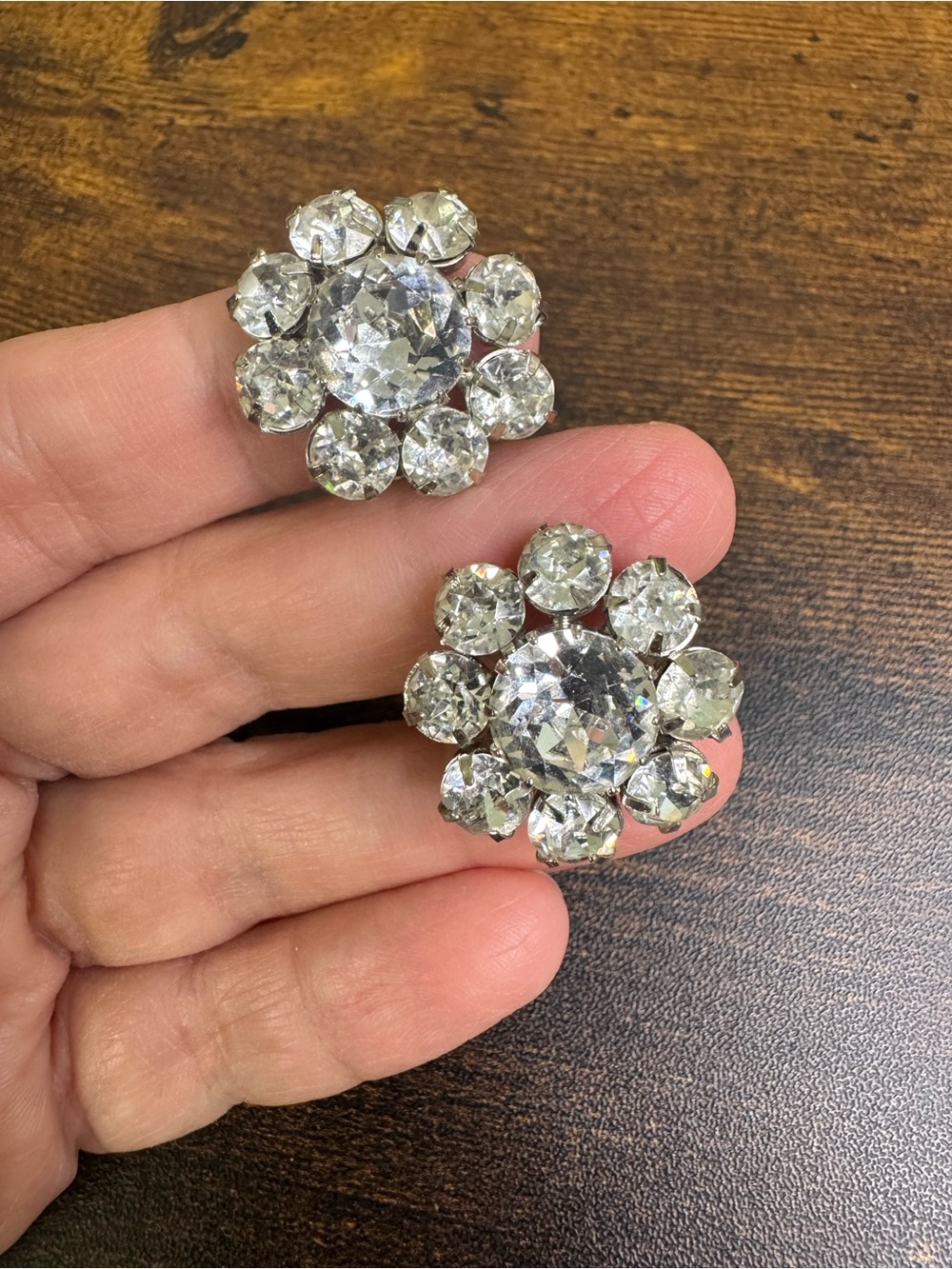 Vintage Clear Crystal Flower Cluster Clip-On Earrings - Vintage